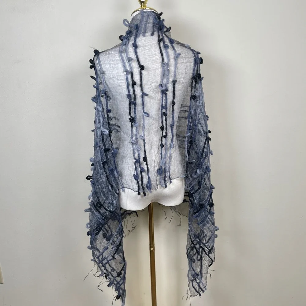 Borsel Imports Silk Blend Felted Sheer Scarf Womens Gray Blue Textured Wrap